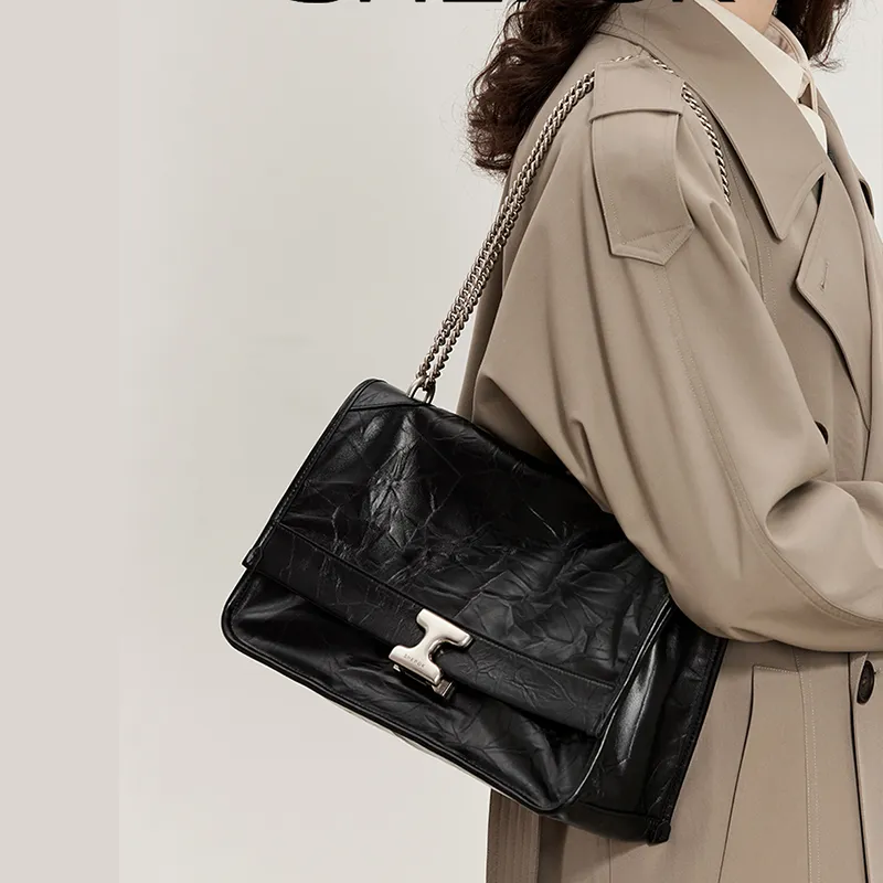 SHEPOK Top Grain Cow Leather Messenger Bag Hobo Bag Shoulder Bag Women's Black/White-4