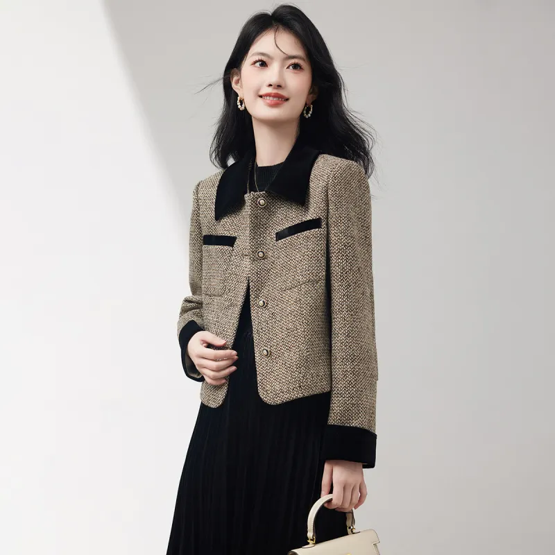 XINFEIYU Jacket Women's Laurel Floral Tweed-4