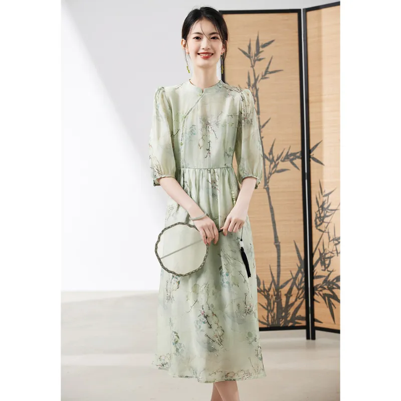 XINFEIYU Short Sleeved Dresses Women's Green-2