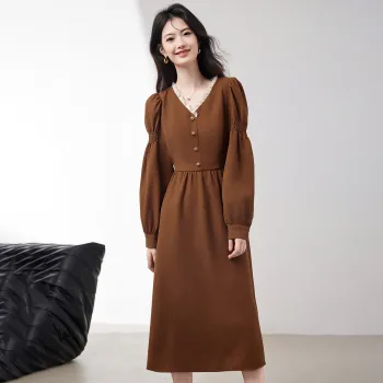 XINFEIYU Long Sleeved Dresses Women's Coffee