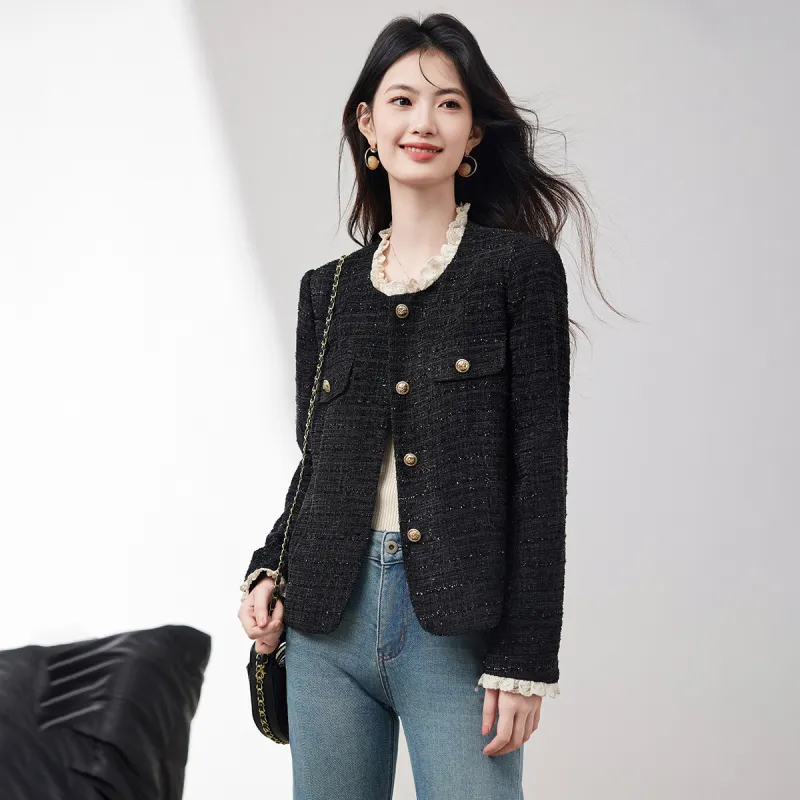 XINFEIYU Cropped Coats Women's Black-0