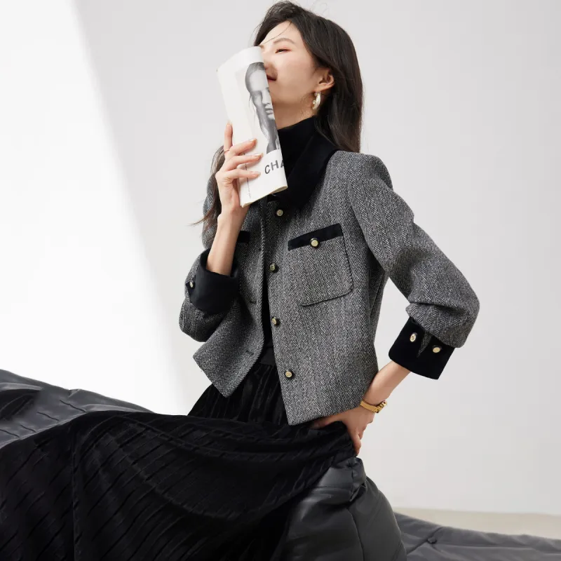 XINFEIYU Cropped Coats Women's Gray-5