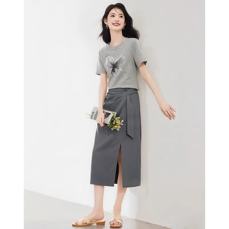 XINFEIYU Skirt Set Women's Gray-1