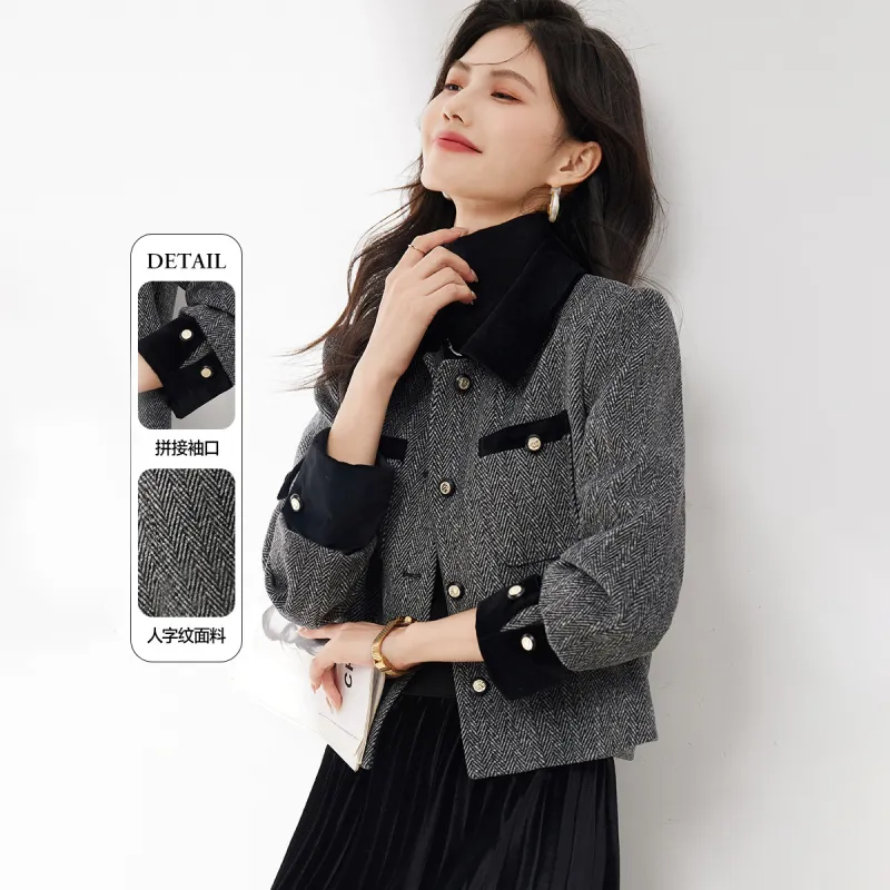 XINFEIYU Cropped Coats Women's Gray-4