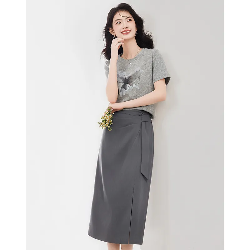 XINFEIYU Skirt Set Women's Gray-2