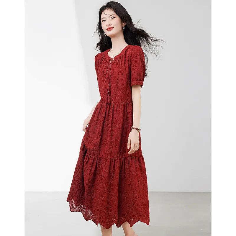 XINFEIYU Short Sleeved Dress Women's Red-3