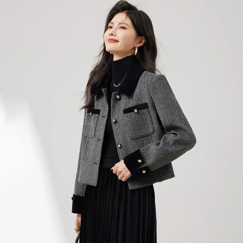 XINFEIYU Cropped Coats Women's Gray-3