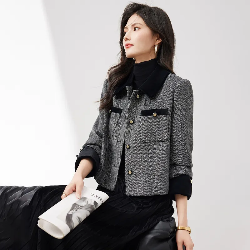 XINFEIYU Cropped Coats Women's Gray-2