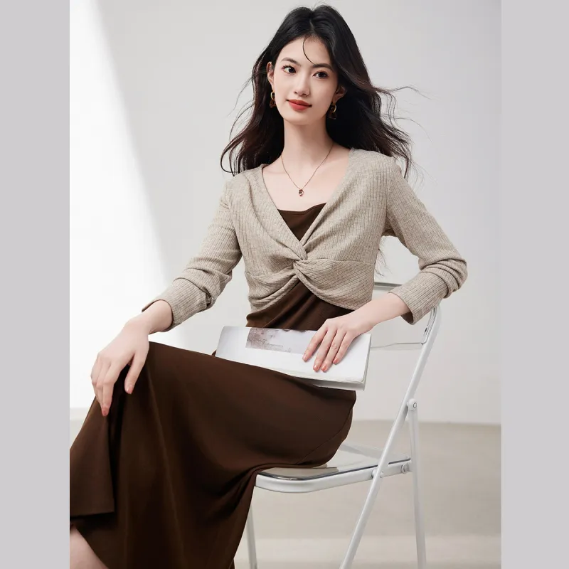 XINFEIYU Skirt Set Women's Coffee-2
