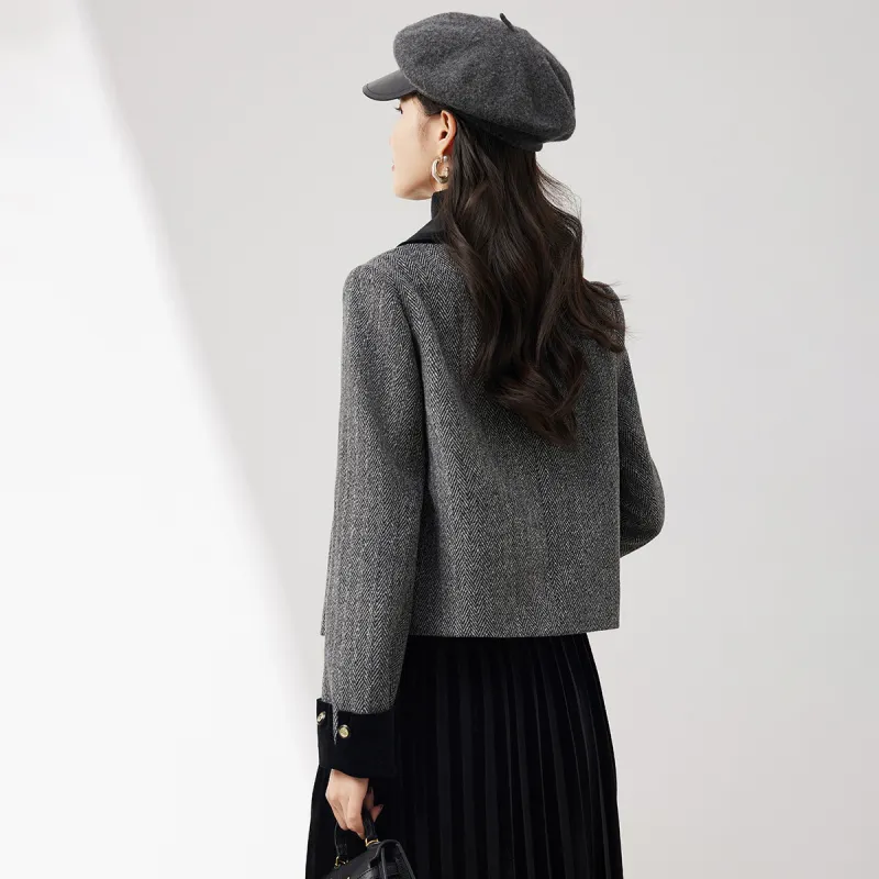 XINFEIYU Cropped Coats Women's Gray-1