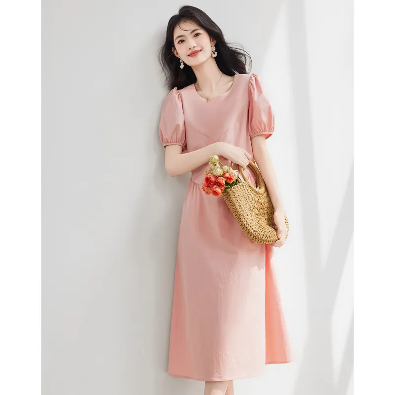 XINFEIYU Short Sleeved Dress Women's Pink-2