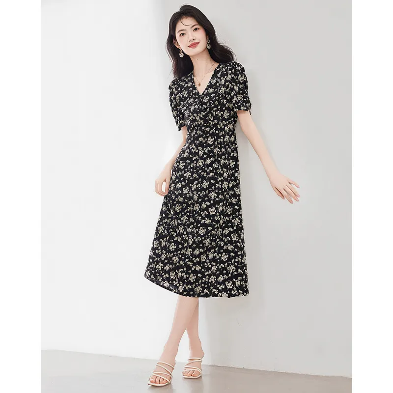 XINFEIYU Short Sleeved Dress Women's Floral-4
