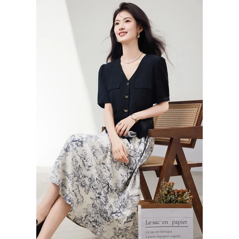 XINFEIYU Skirt Set Women's Black-4