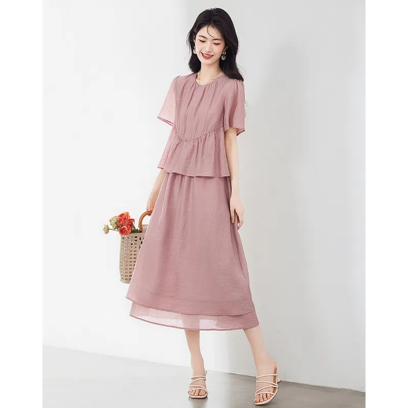 XINFEIYU Short Sleeved Dress Women's Pink-3