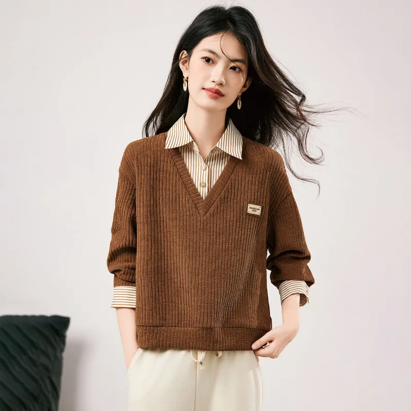 XINFEIYU Sweatshirt Women's Brown-1