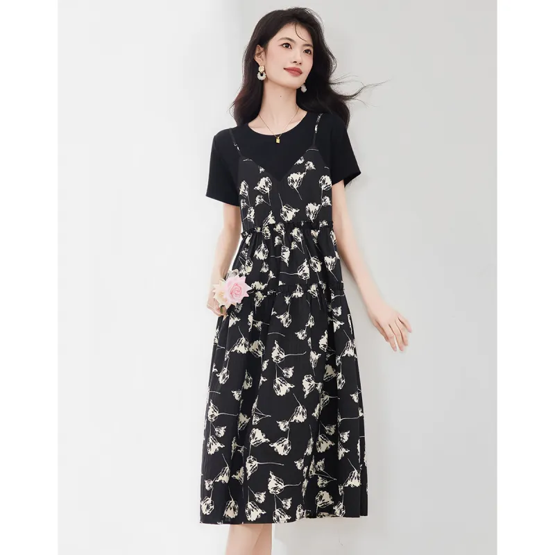 XINFEIYU Short Sleeved Dress Women's Black-4
