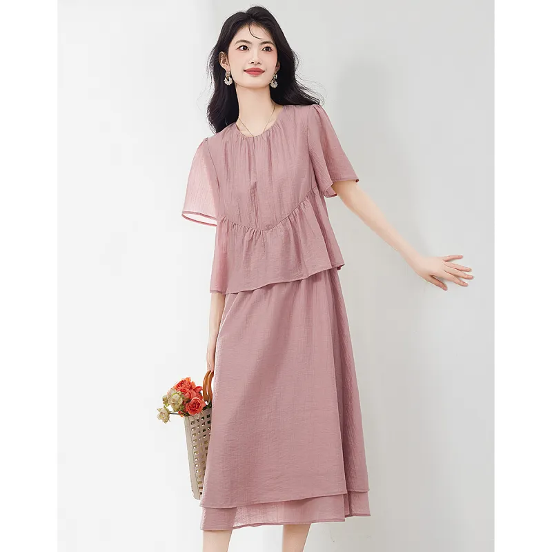 XINFEIYU Short Sleeved Dress Women's Pink-2