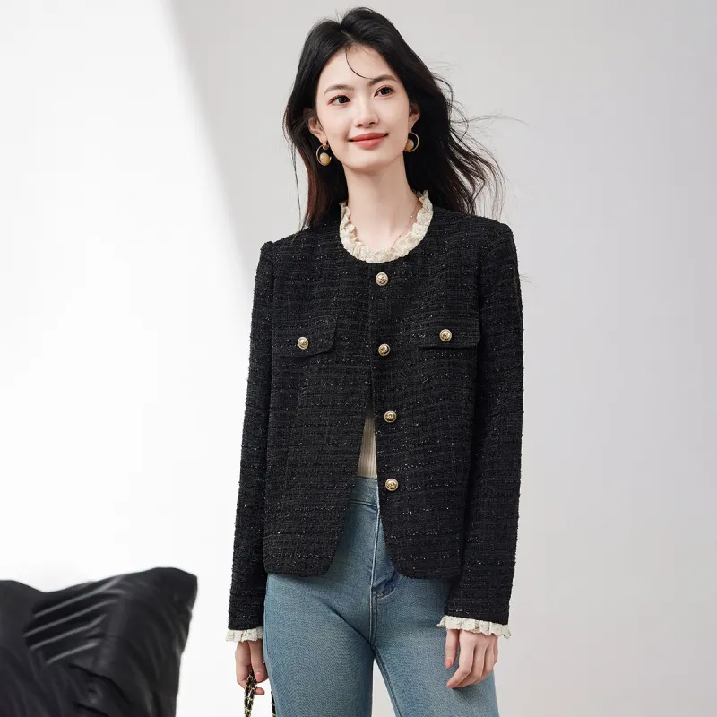 XINFEIYU Cropped Coats Women's Black-3