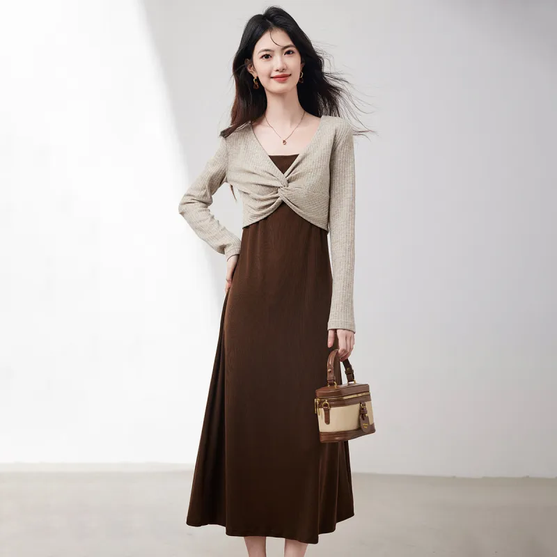 XINFEIYU Skirt Set Women's Coffee-3