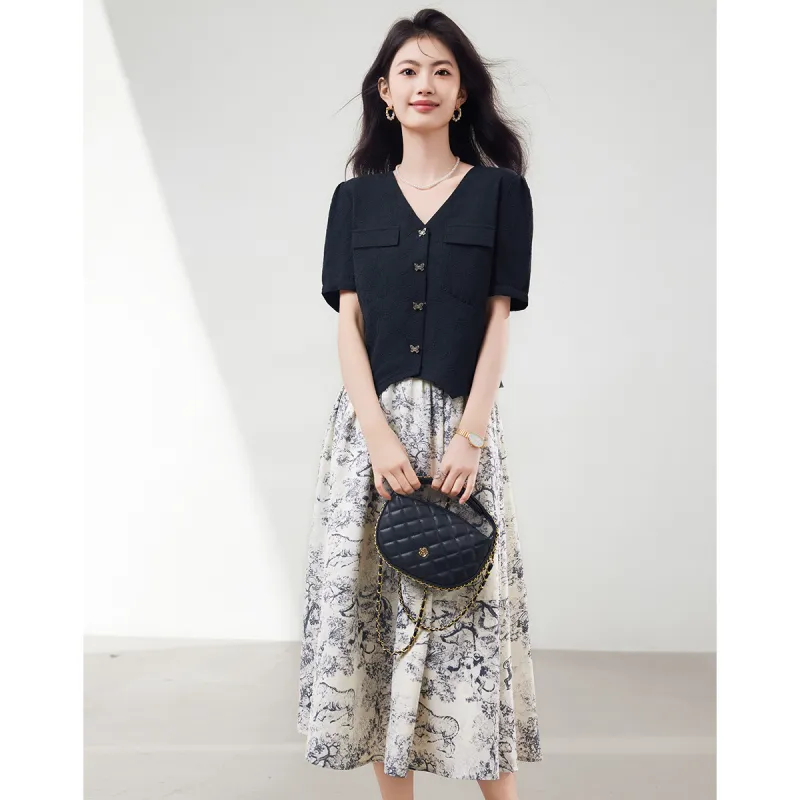 XINFEIYU Skirt Set Women's Black-3