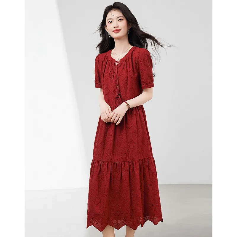 XINFEIYU Short Sleeved Dress Women's Red-2