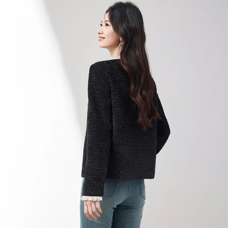 XINFEIYU Cropped Coats Women's Black-1