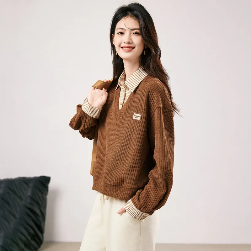 XINFEIYU Sweatshirt Women's Brown-2