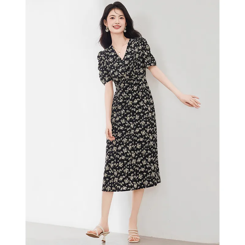 XINFEIYU Short Sleeved Dress Women's Floral-5