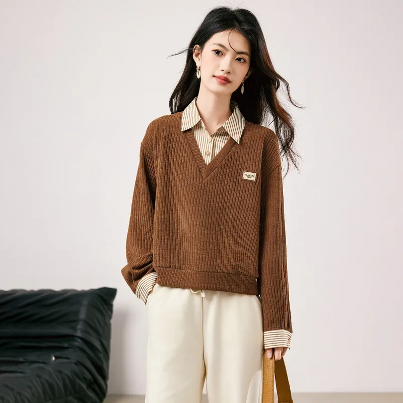 XINFEIYU Sweatshirt Women's Brown-3