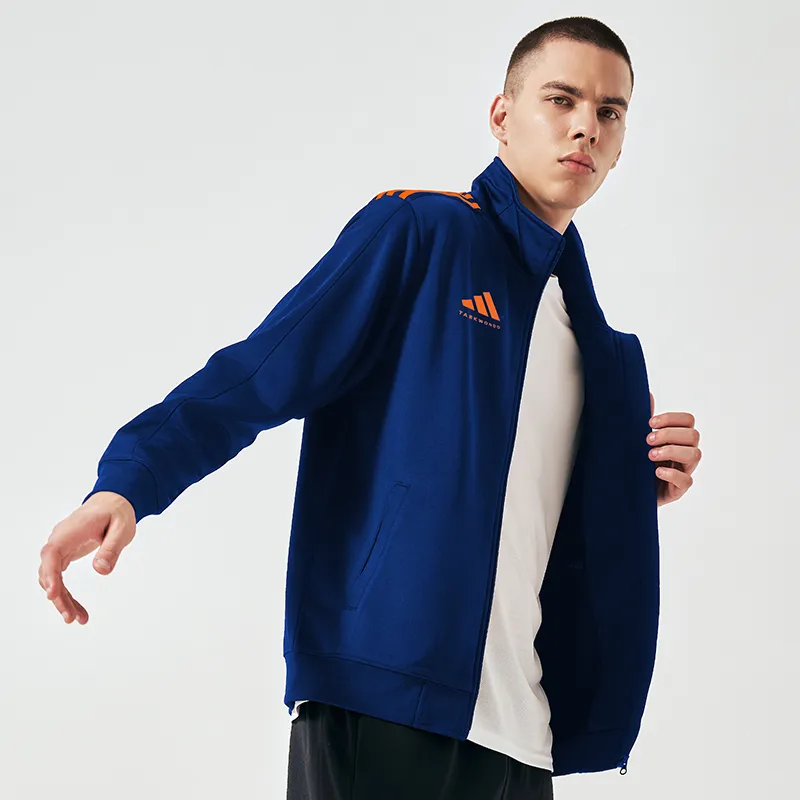 Adidas TAEKWONDO Jacket Unisex Blue Background With Orange Stripes-5