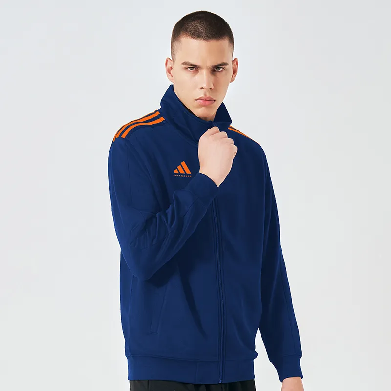 Adidas TAEKWONDO Jacket Unisex Blue Background With Orange Stripes-3