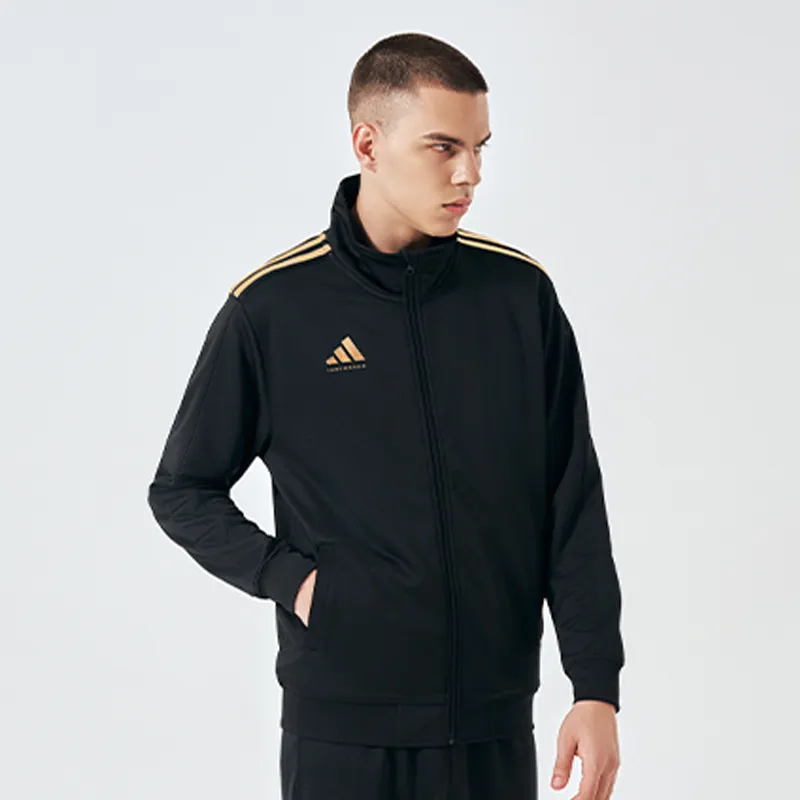 Adidas Jackets Coats Unisex Black Base Gold Stripes-1