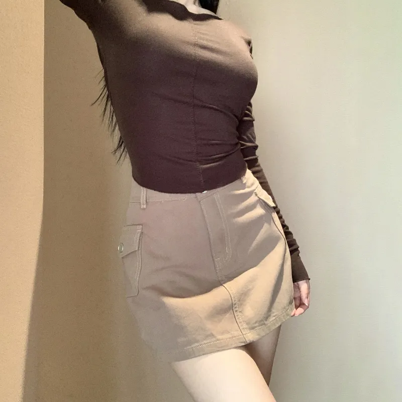 LKOD Denim Short Skirts Women's Brown-5