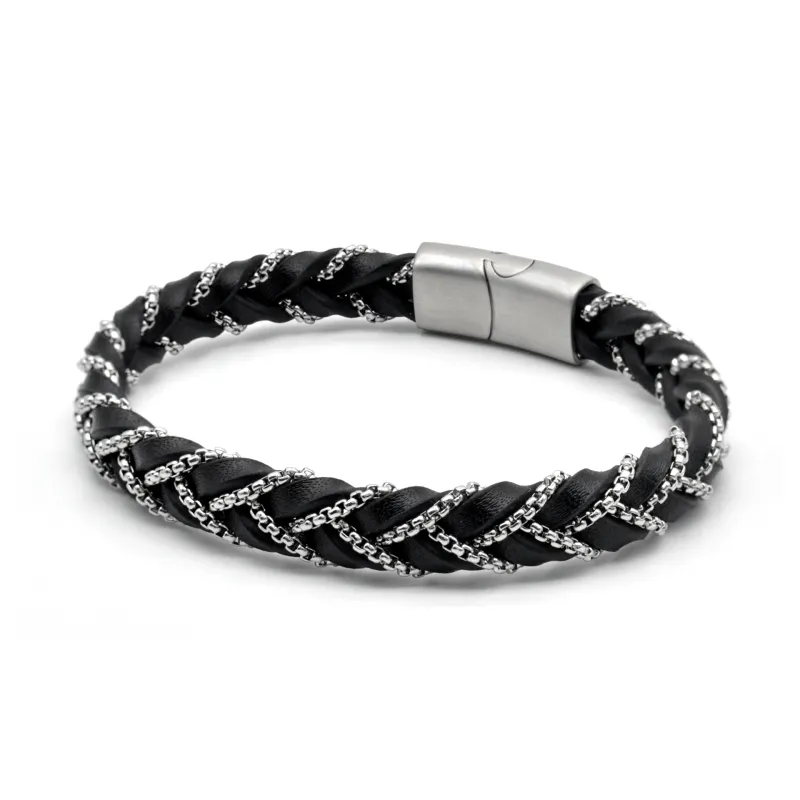 DAP Titanium Steel Leather Wristbands Unisex-1