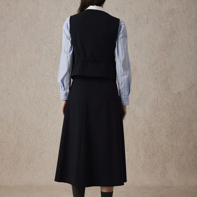 E.land Casual Long Skirt Women's Dark Navy Blue-2