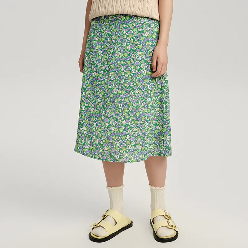 E.land Casual Long Skirt Women's Green-2