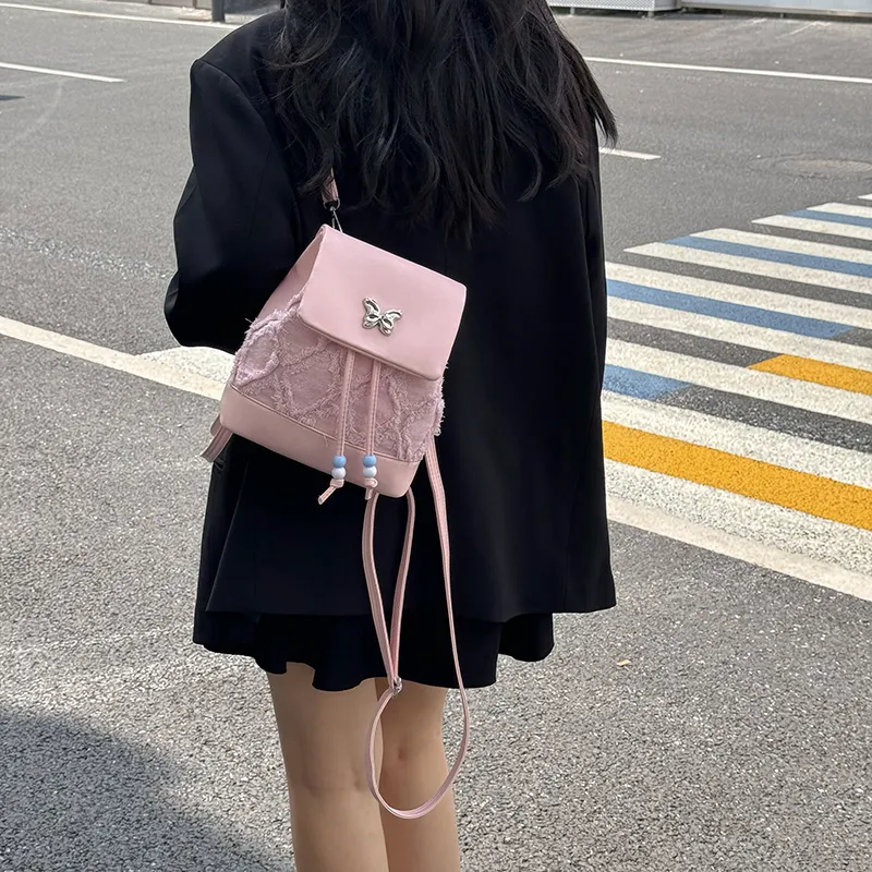 Dusen Kangaroo PU Small Backpack Regular Women's White Black Blue Pink-22