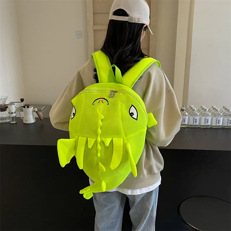 Dusen Kangaroo Nylon Fabric Backpack Regular Unisex Black/Gray/Rose Red/Neon Green/Blue-19