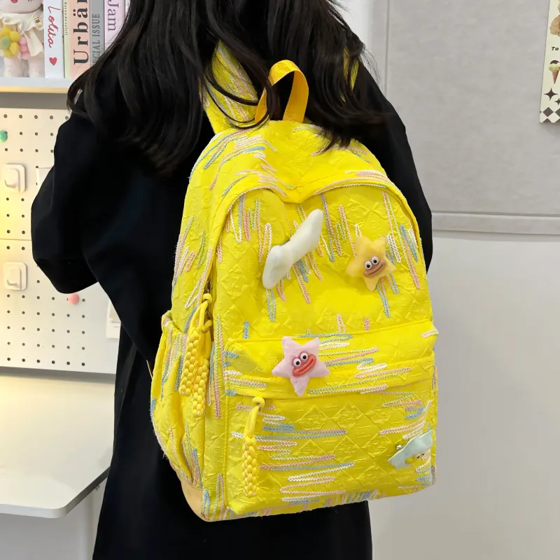 Dusen Kangaroo Nylon Backpack Women's White/Black/Pink/Sky Blue/Yellow-23