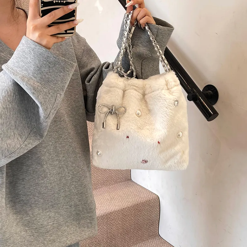 Dusen Kangaroo Plush Portable Crossbody Bag, Shoulder Bag Women's Ecru/Gray/Black/Khaki-7