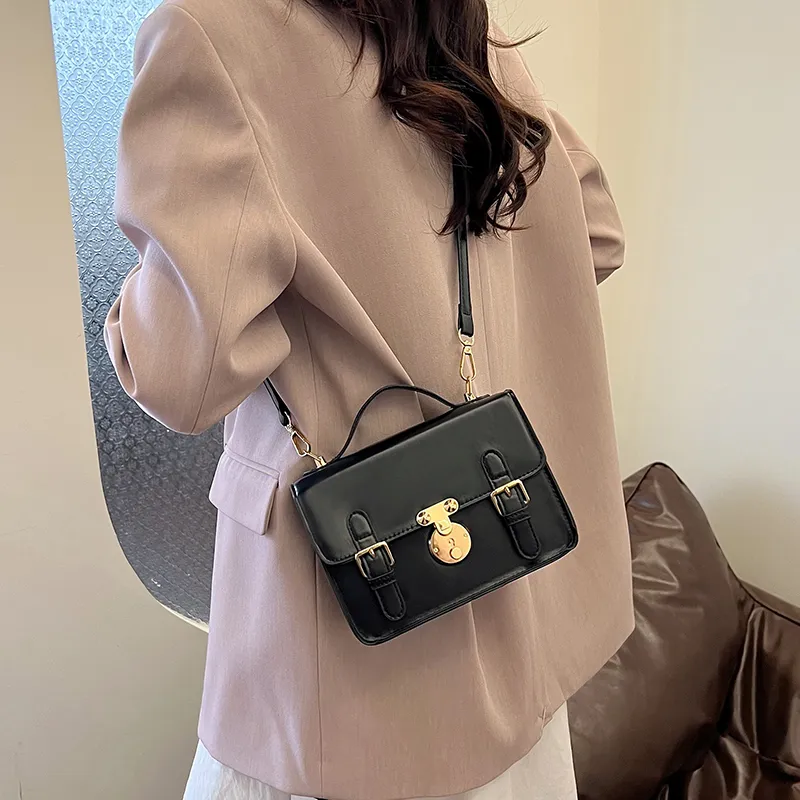 Dusen Kangaroo PU Crossbody Handbag Women's White/Black/Brown-9