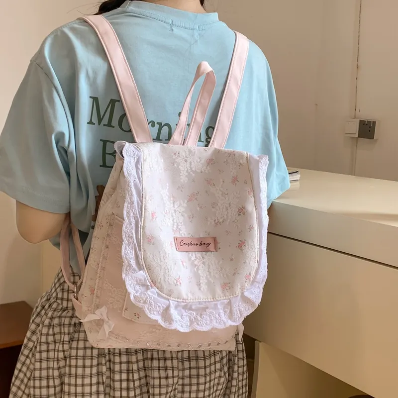 Dusen Kangaroo Composite Cloth Backpack Women's Cartoon Pink/Light Pink Floral/Light Blue Floral-9