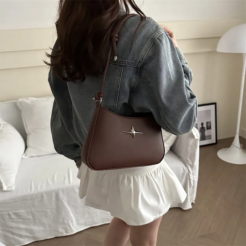Dusen Kangaroo PU Shoulder Bag Regular Women's White/Black/Khaki/Green/Pink/Brown-26