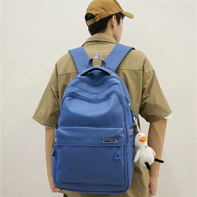 Dusen Kangaroo Nylon Fabric Backpack Large Size Unisex White/Black/Red/Blue-11