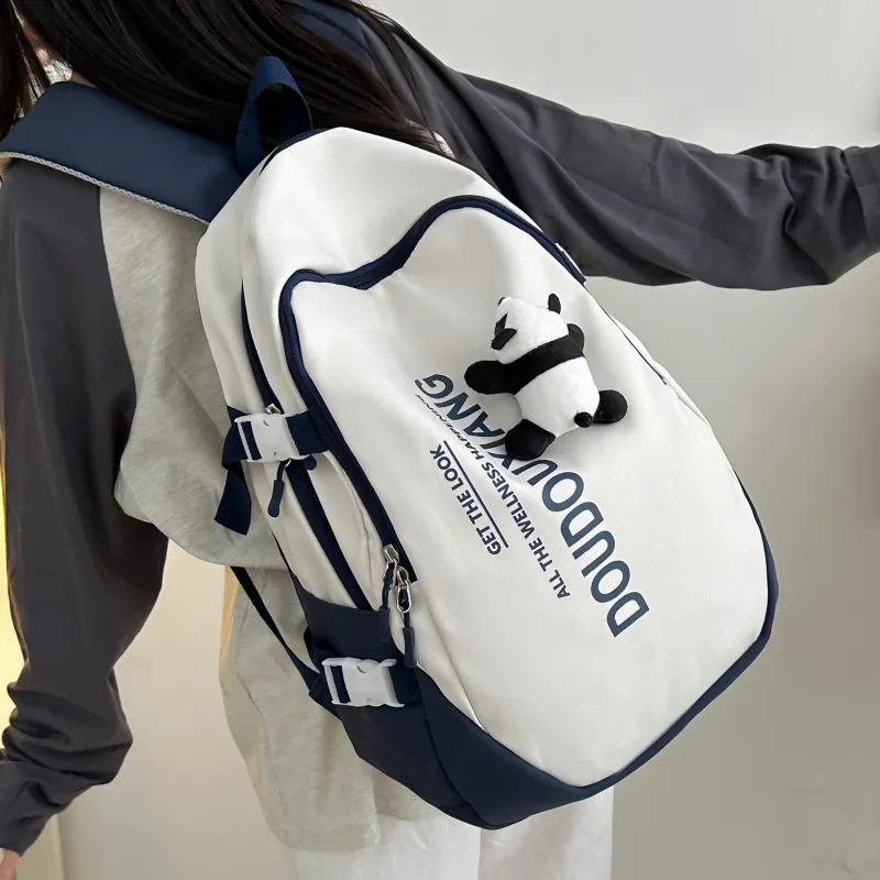 Dusen Kangaroo Nylon Backpack Unisex Black/Burgundy/Royal Blue-14