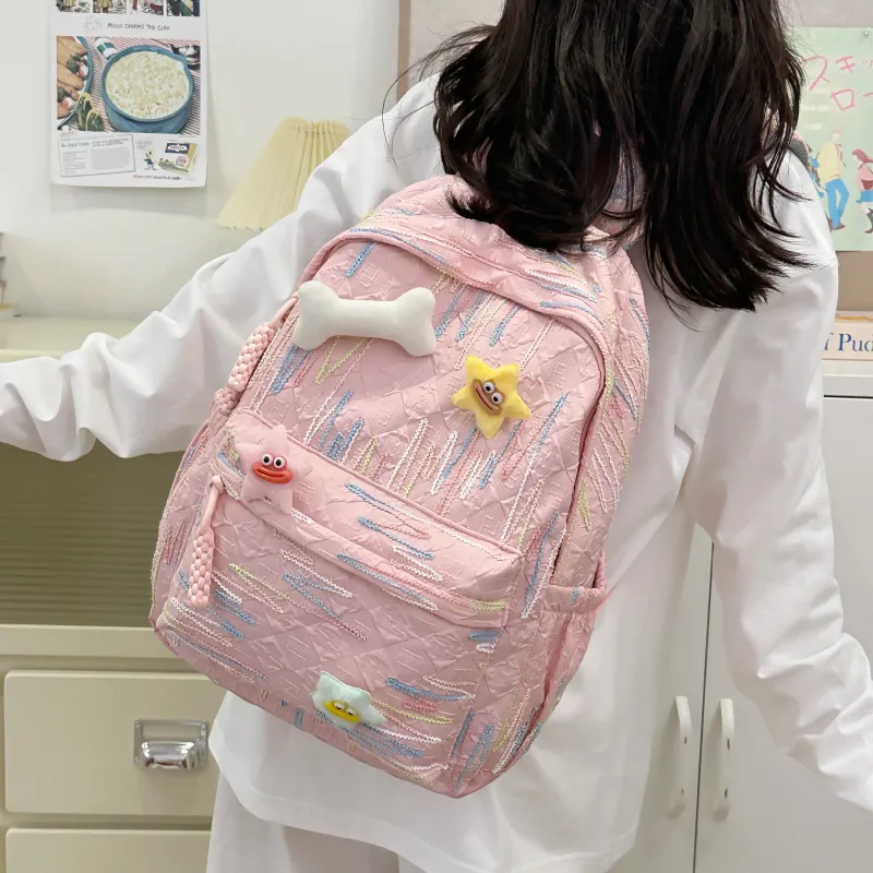 Dusen Kangaroo Nylon Backpack Women's White/Black/Pink/Sky Blue/Yellow-9