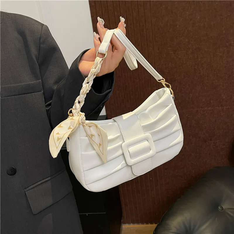 Dusen Kangaroo PU Shoulder Bag Women's White/Black/Ecru/Khaki/Blue/Pink-5