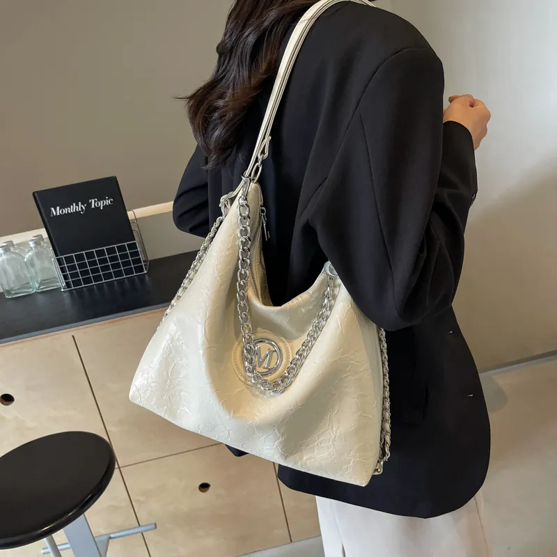 Dusen Kangaroo PU Shoulder Bag, Crossbody Bag Unisex Ecru/Silver/Black/Brown-5
