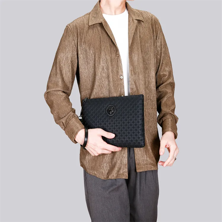 Dusen Kangaroo PU Clutch Men's Black-5