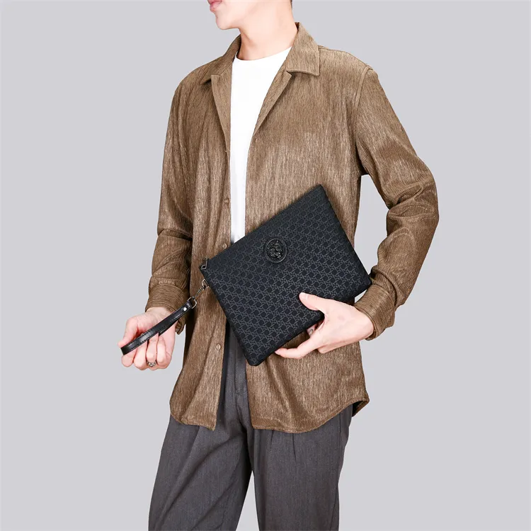 Dusen Kangaroo PU Clutch Men's Black-7